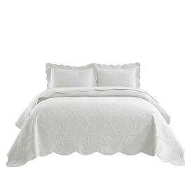 MarCielo - 3 Piece 100% Cotton Elegantly Embroidered Oversized Lightweight Quilt Set - White