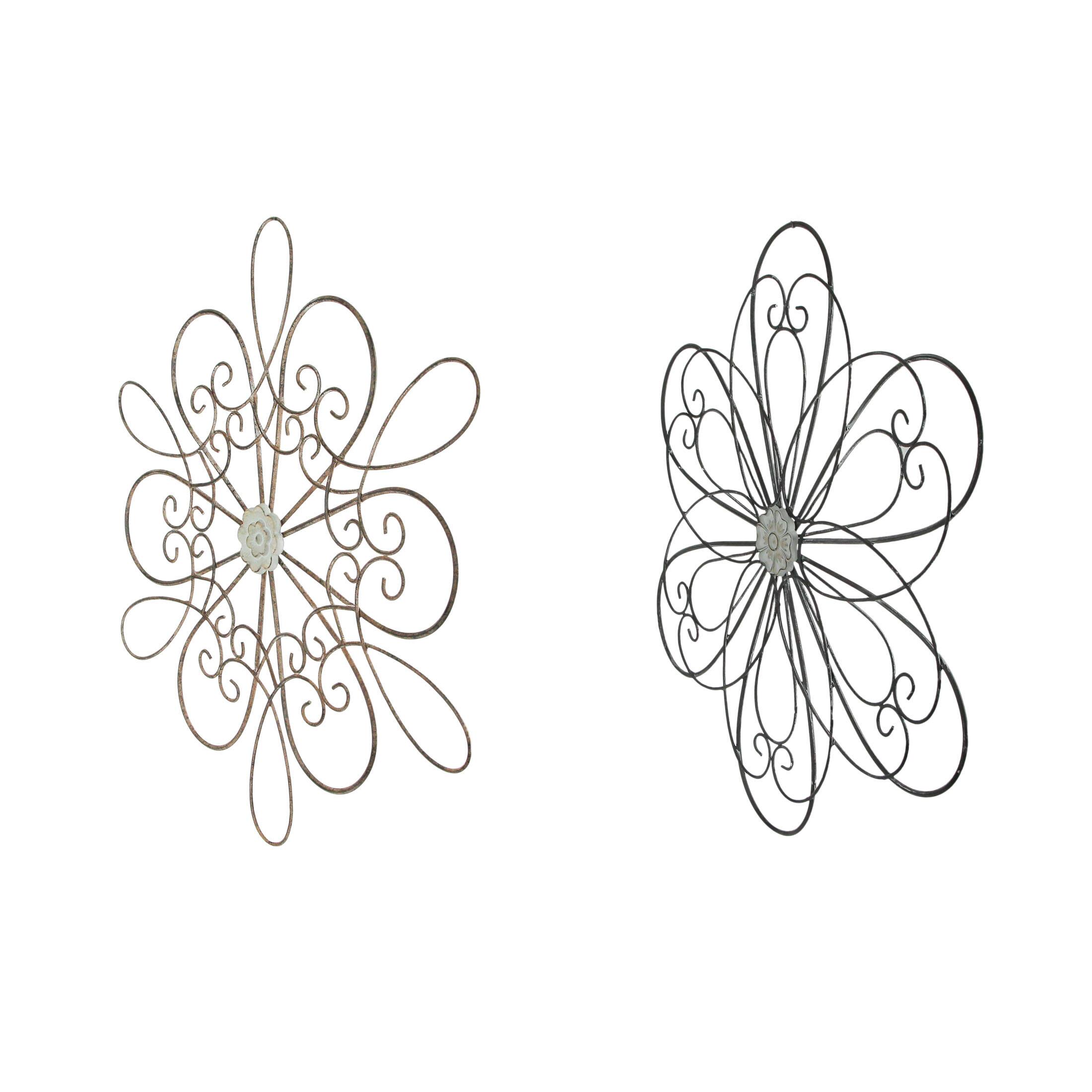 Alt View 1. Mayrich Company - 30 Inch Rustic Wood Metal Flower Sculpture Wall Hanging Art Home Decor Set Of 2 - Multicolored.
