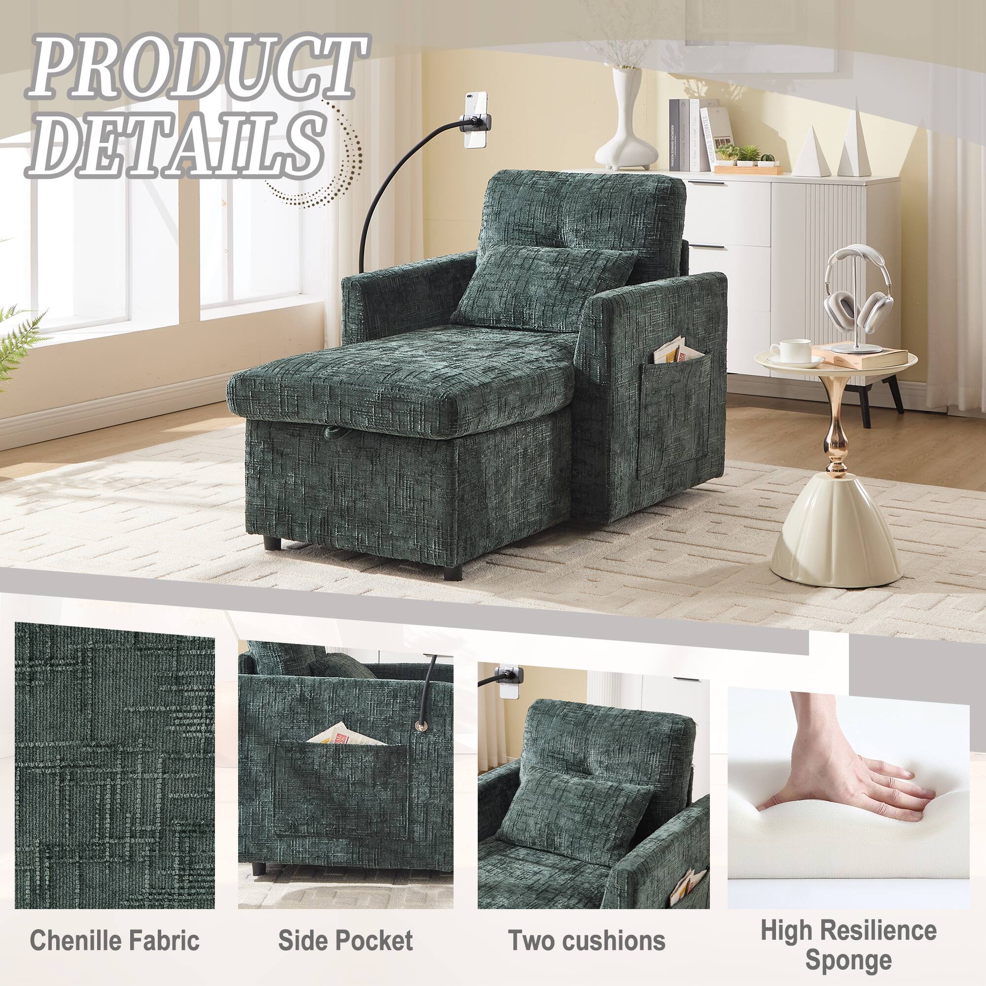 PRODUCT DETAILS

- Chenille Fabric
- Side Pocket
- Two cushions
- High Resilience Sponge