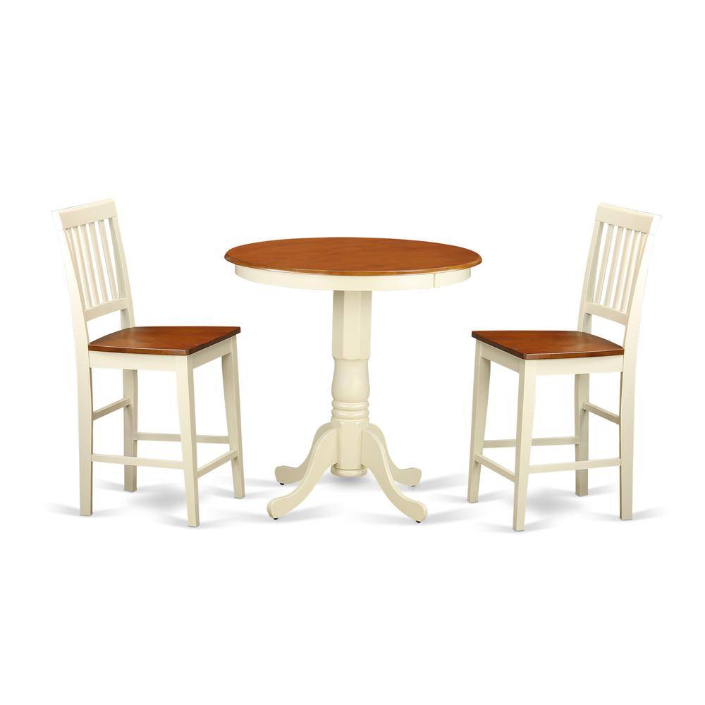 Front. East West Furniture - 3 PC counter height Dining room set - counter height Table and 2 counter height stool. - Buttermilk & Cherry.