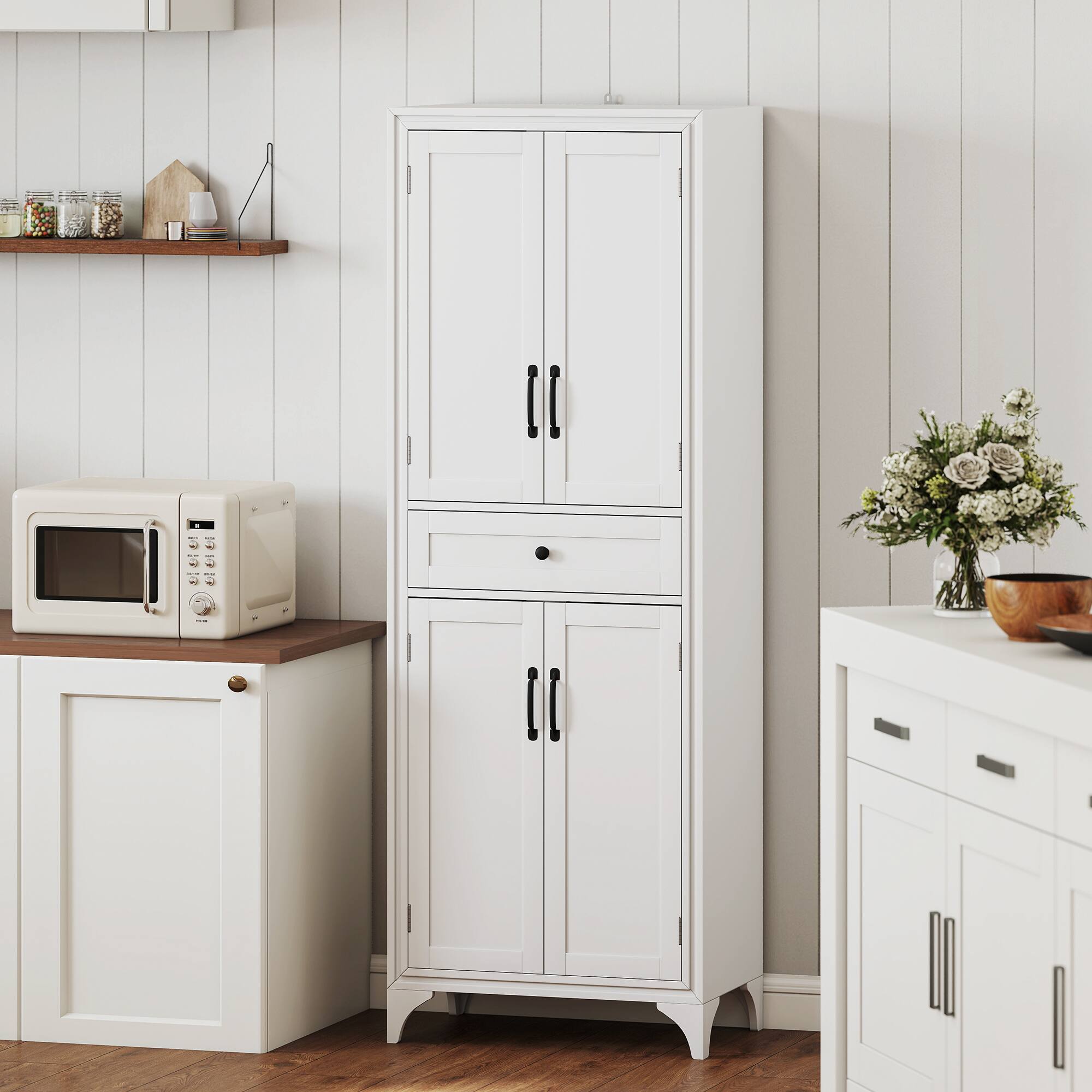 Alt View 7. Homcom - 67" 4-Door Kitchen Pantry with Drawer and Adjustable Shelves - White.