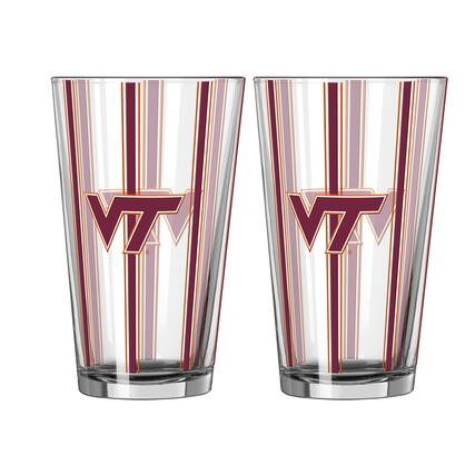 Front. Logo Brands - Virginia Tech Hokies Two-Piece 16oz. Striped Pint Glass Set - Multicolor.