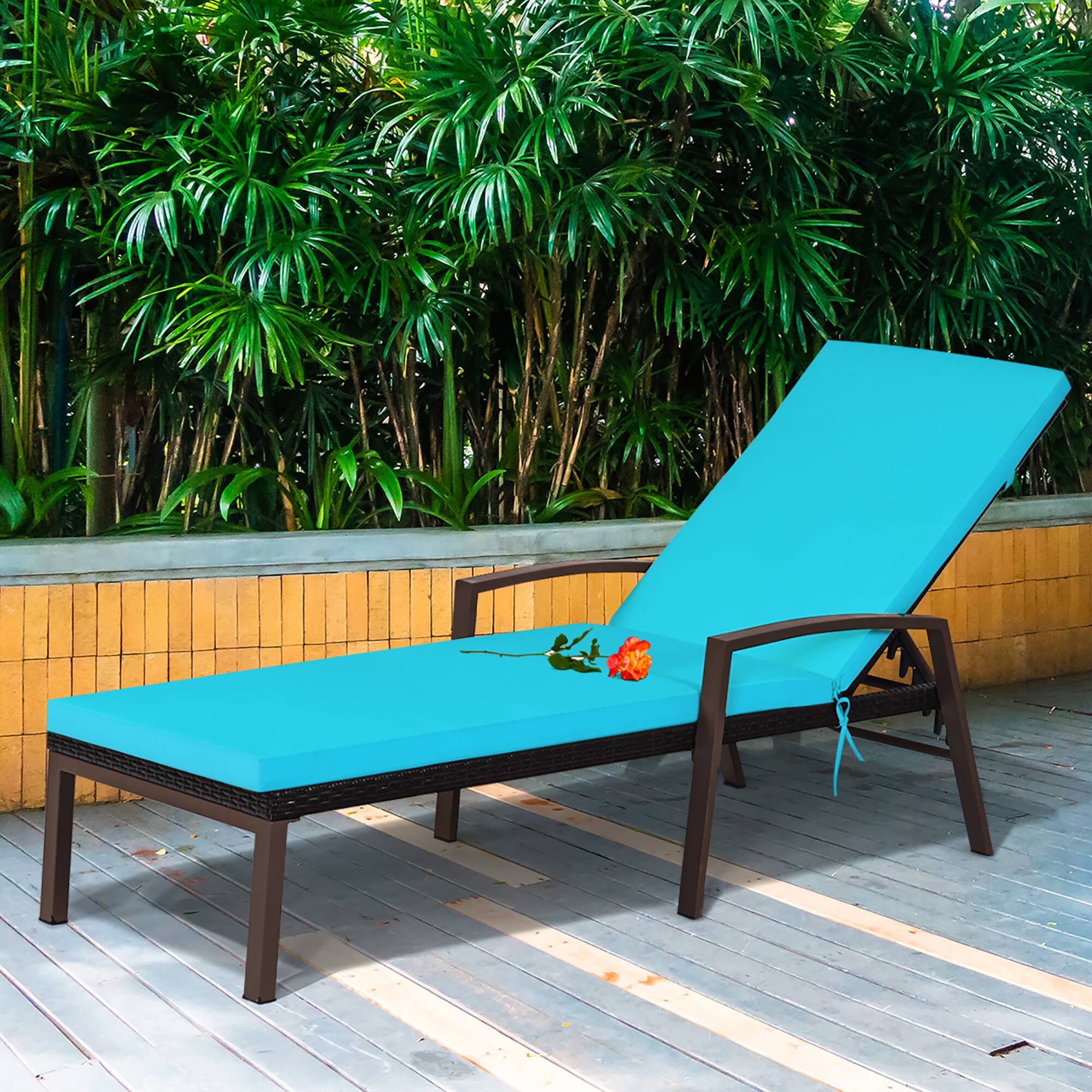 Alt View 3. Costway - Patio Rattan Lounge Chair Chaise Recliner Back Adjustable w/Cushion Outdoor - turquoise.