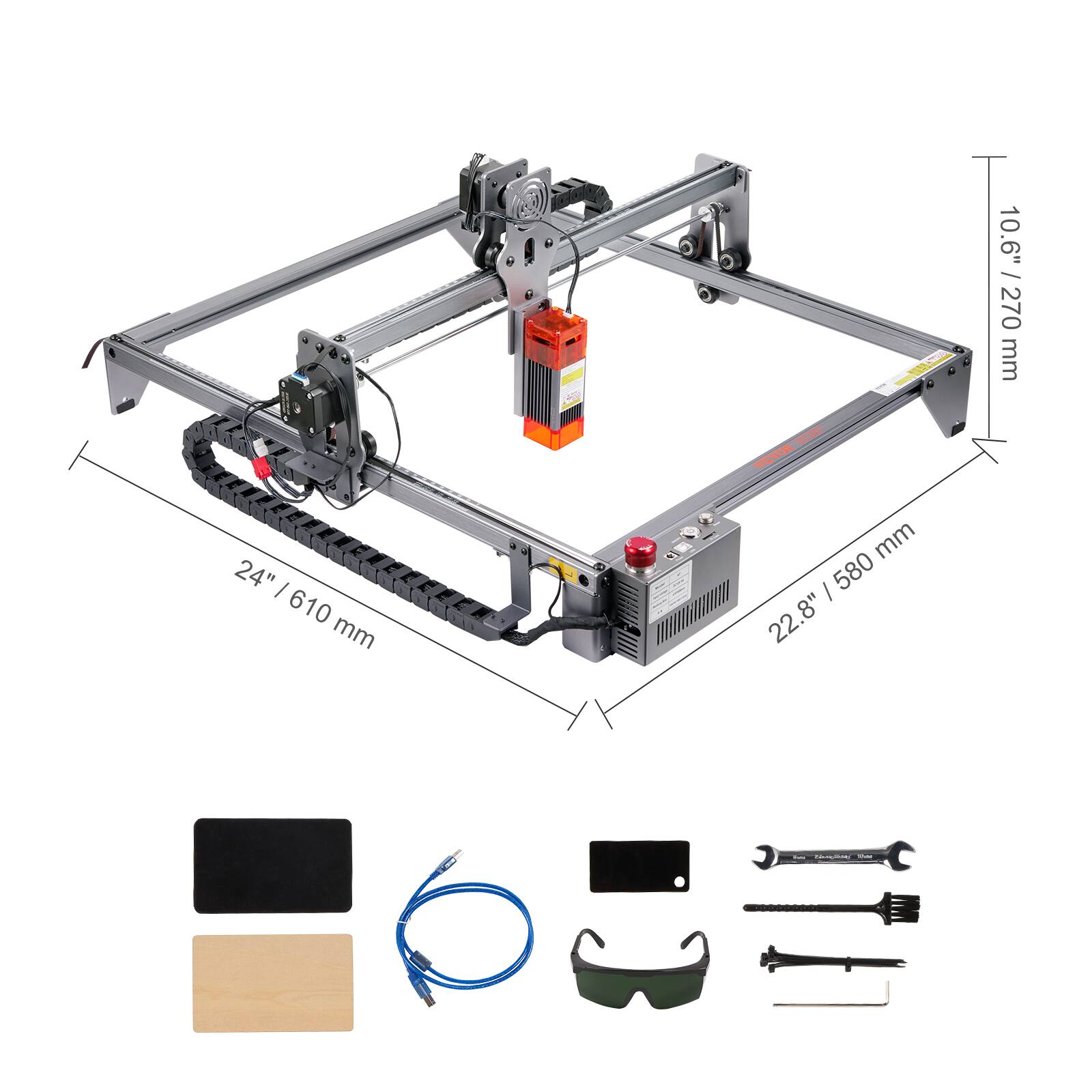 10.6" / 270 mm  
24" / 610 mm  
22.8" / 580 mm