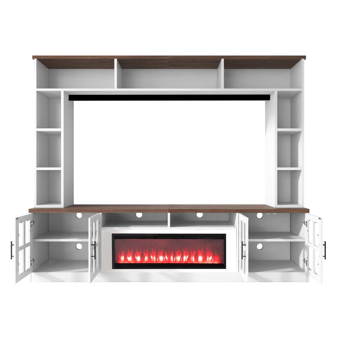 Alt View 8. Loheer - Loheer 95.5" Entertainment Center for 80 Inch TV with Electric Fireplace, White and Walnut - White+Walnut.