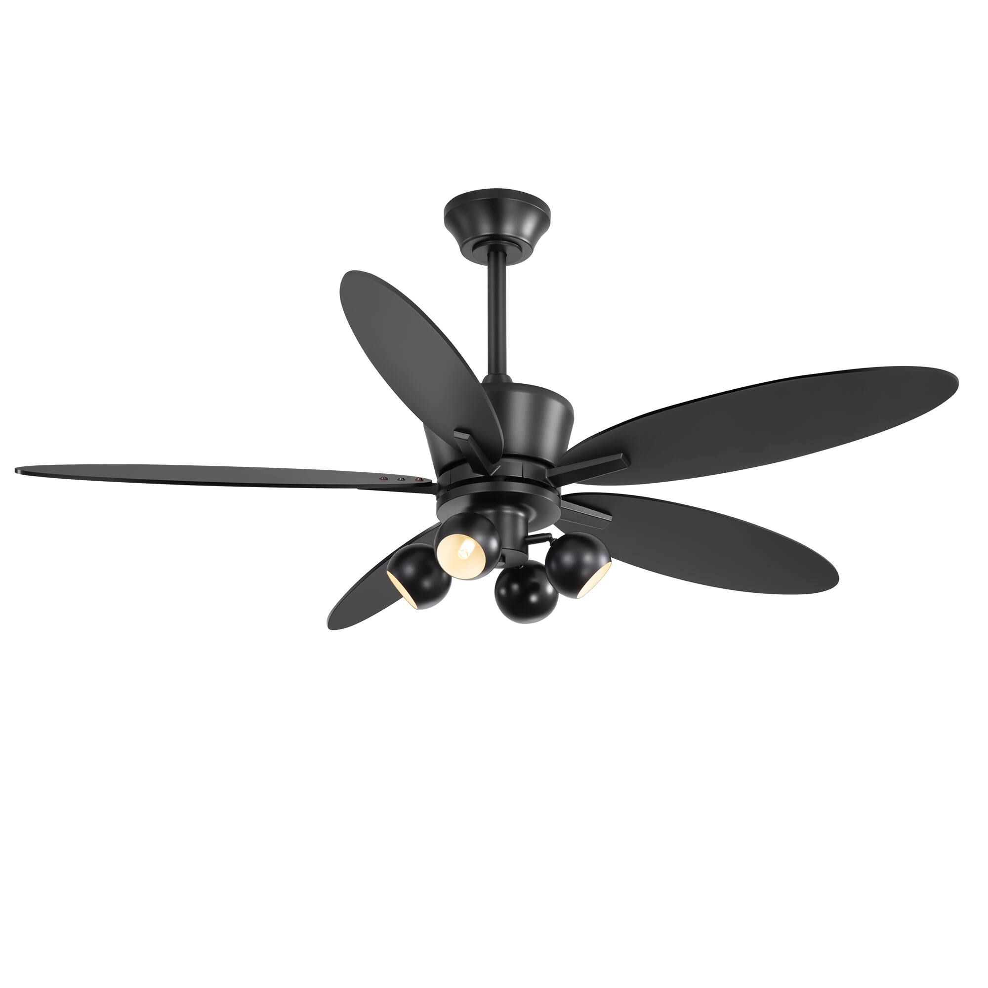 Angle. Breezary - 52-Inch Ceiling with Light Kit, 5 Plywood Blades, 6-Speed DC Motor, 5''&10'' Downrods, Remote & Memory Function - Matte Black.