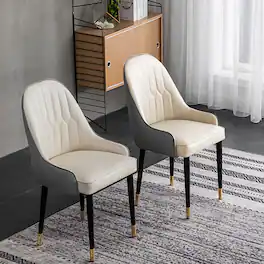 POVISON - Modern Upholstered Dining Chairs Set of 2, Leather Dining Chairs with Arms, Breakfast Table Chairs, Gray & Beige - Gray & Beige PU Leather