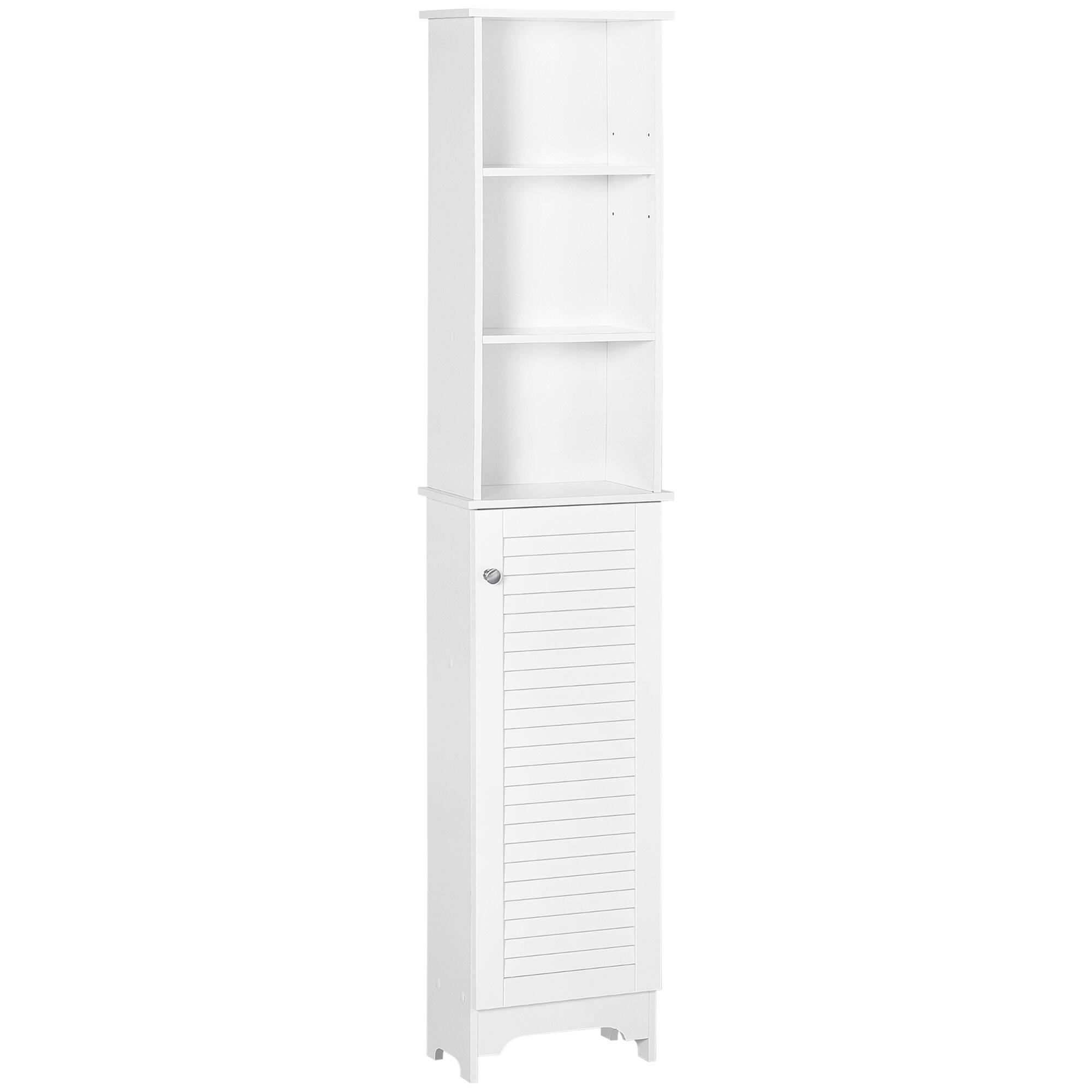 Front. TinyHomie - Tall Bathroom Storage Cabinet Freestanding Linen Tower with 3-Tier Open Adjustable Shelf White - White.
