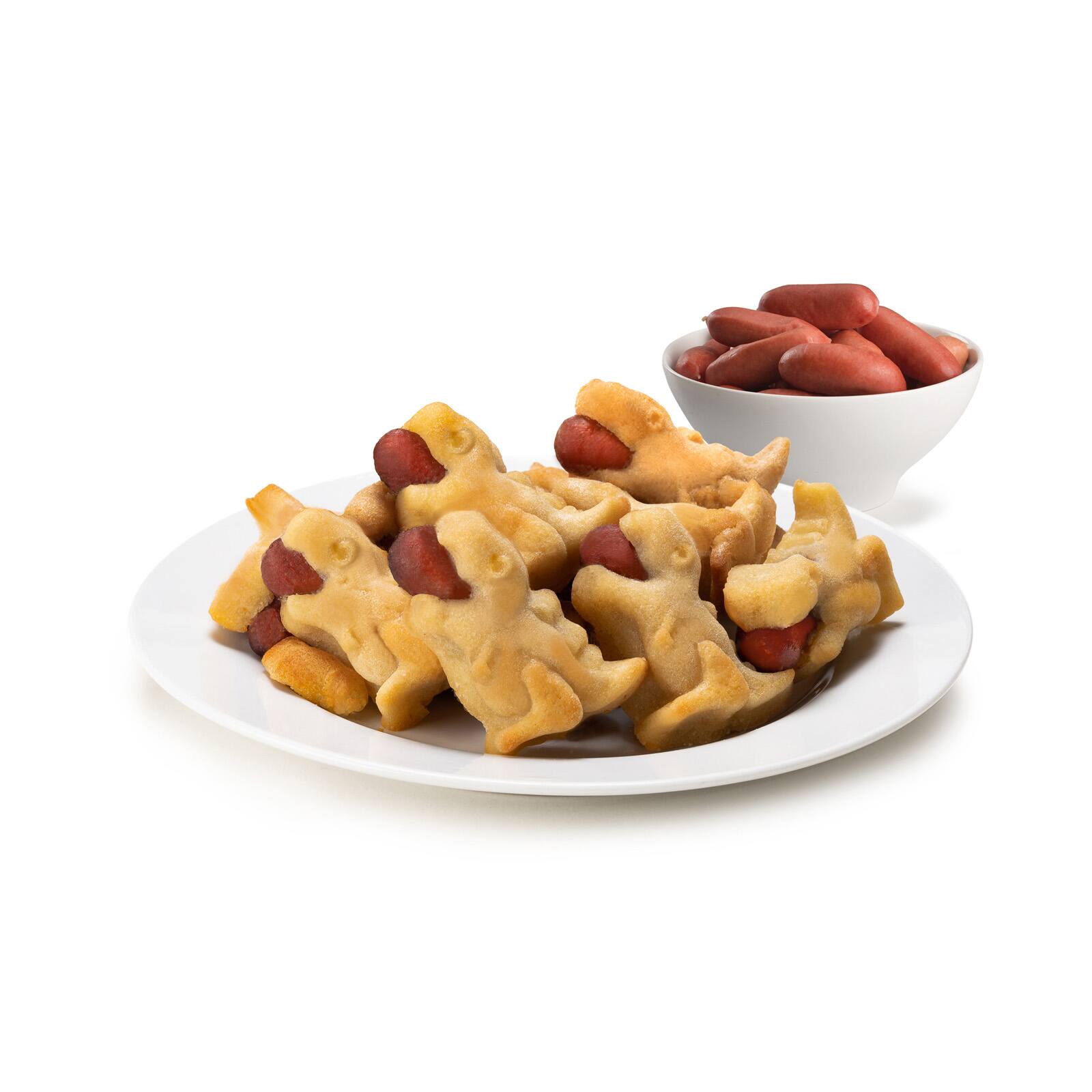 Alt View 3. MOBI - 12 Pigs in a Blanket Silicone Snack Mold, Dino Dogs - Purple.