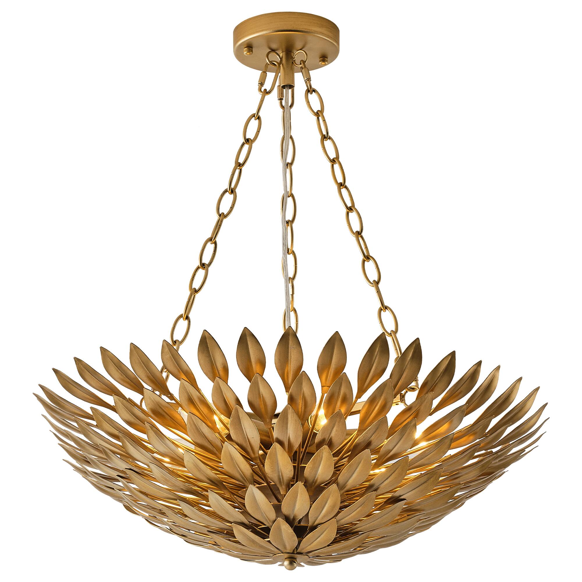 Alt View 8. Parrot Uncle - Antique Gold 6-Light Olive Leaf Convertible Chandelier Light - Antique Gold.