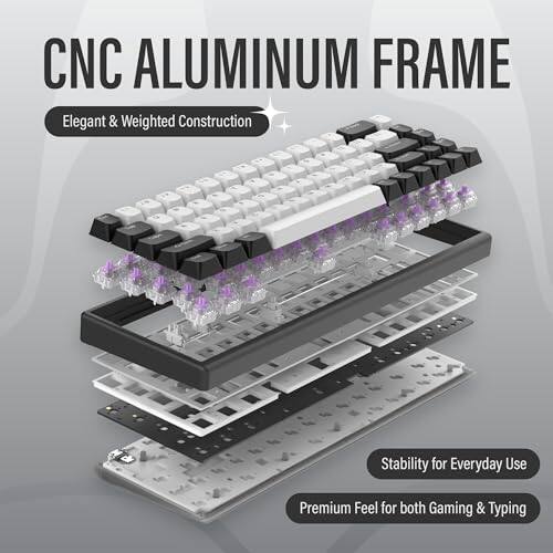 CNC ALUMINUM FRAME  
Elegant & Weighted Construction  

Stability for Everyday Use  

Premium Feel for both Gaming & Typing