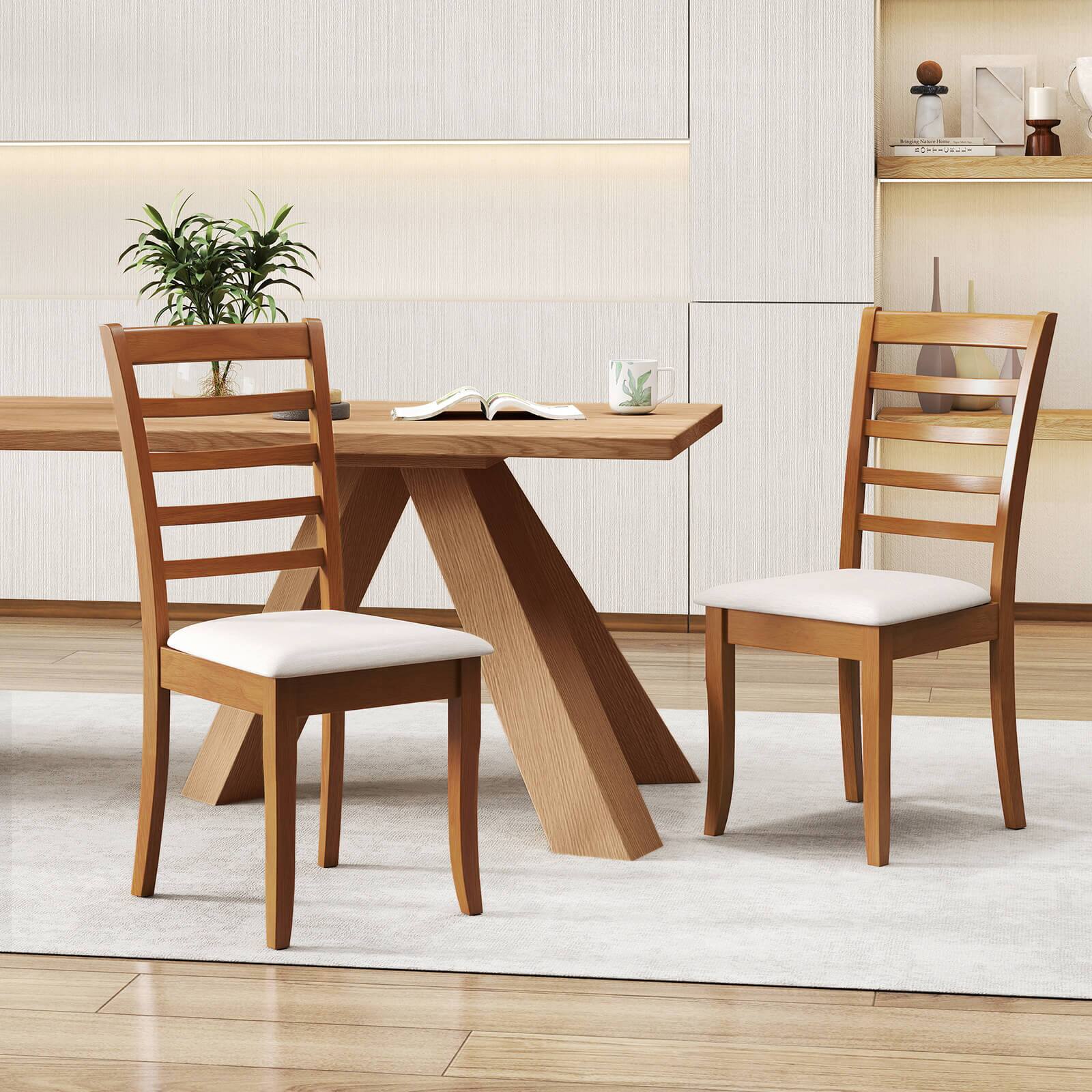 Alt View 4. Costway - Costway Wooden Dining Chair Set of 4 Kitchen Chair with Rubber Wood Legs & Slatted Backrest - Beige,Oak.