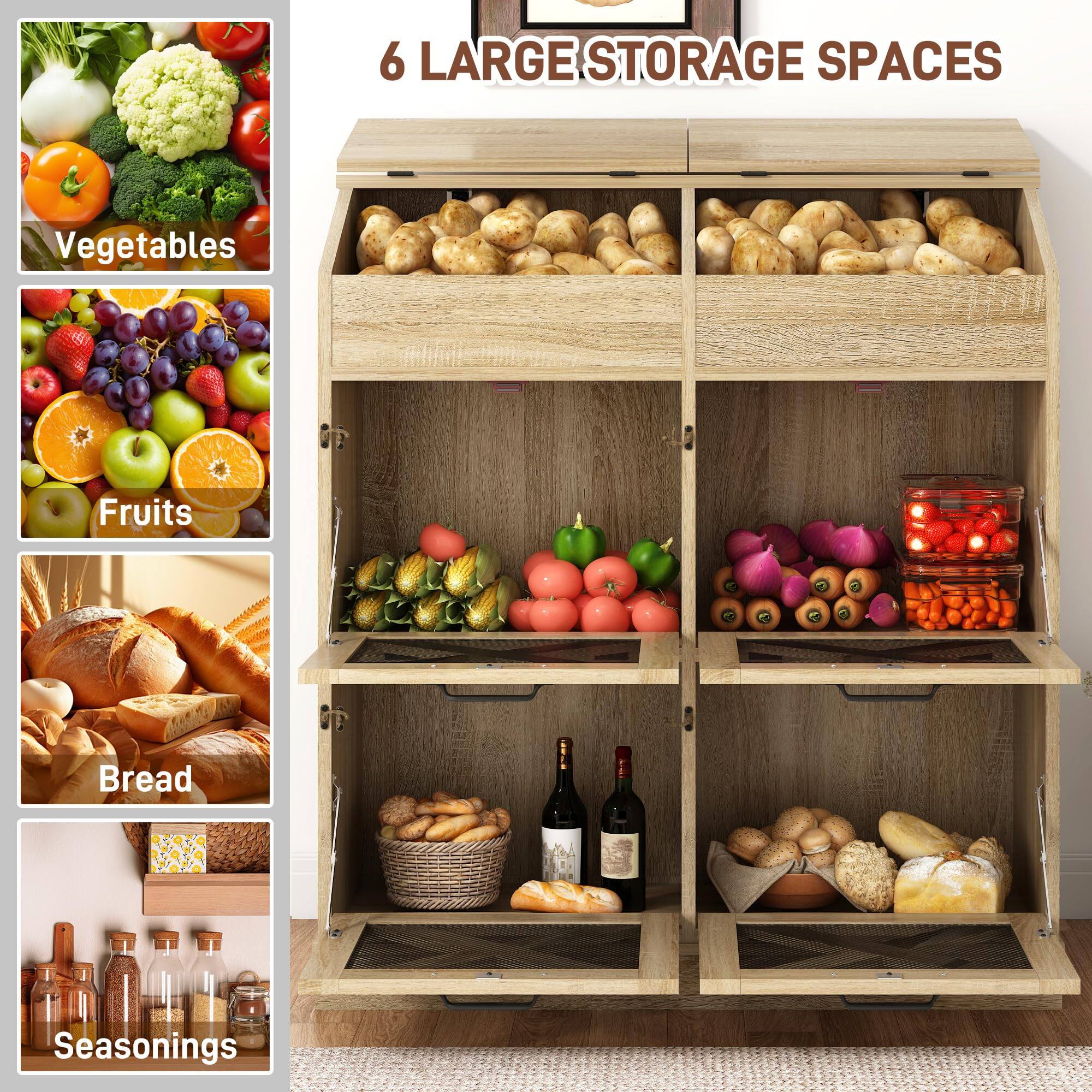 6 LARGE STORAGE SPACES

- Vegetables
- Fruits
- Bread
- Seasonings