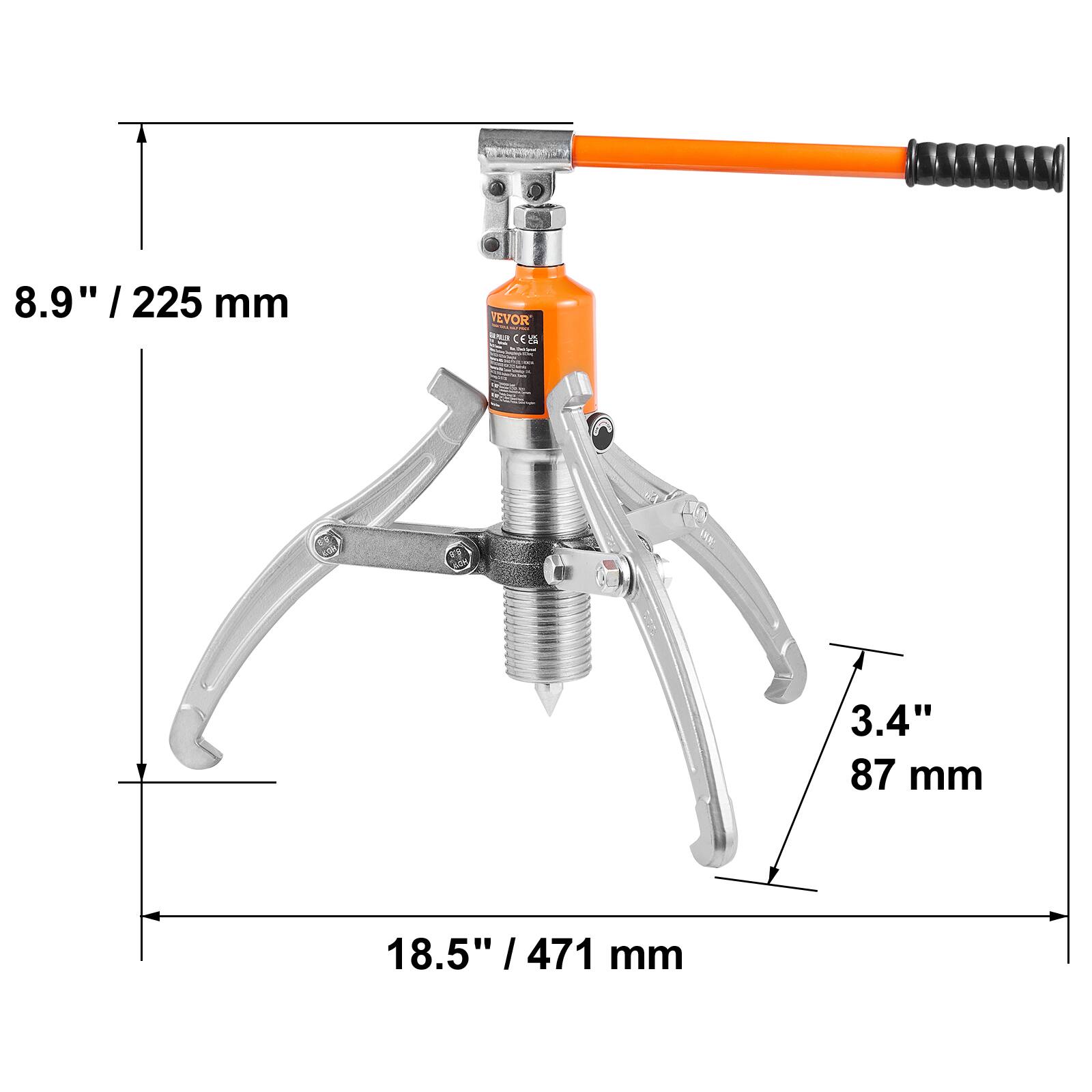 8.9" / 225 mm  
3.4" / 87 mm  
18.5" / 471 mm