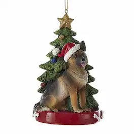 Kurt S Adler - Kurt Adler German Shepherd Dog Wearing Santa Hat with Christmas Tree Resin Ornament 4.25 inch - Multicolor
