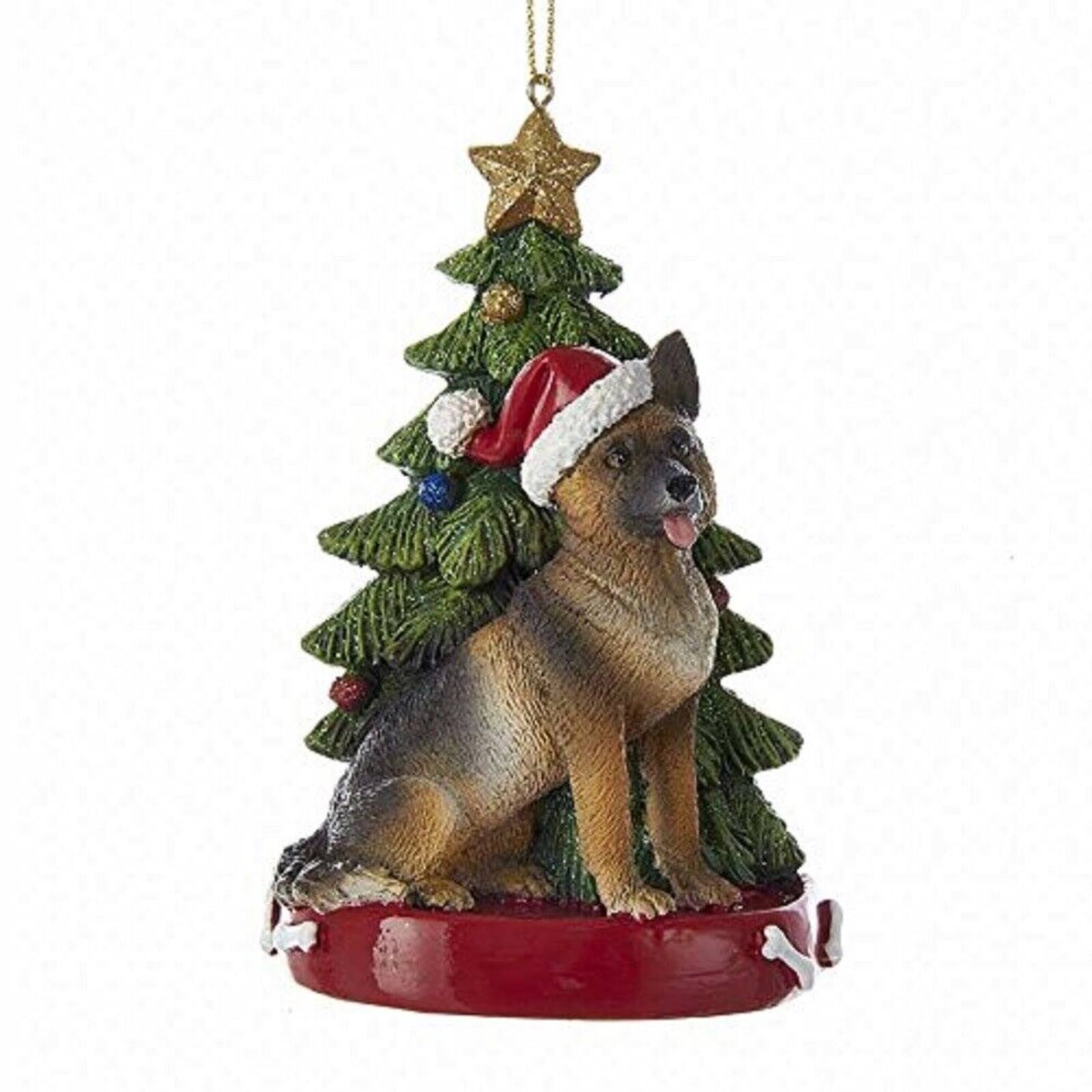Front. Kurt S Adler - Kurt Adler German Shepherd Dog Wearing Santa Hat with Christmas Tree Resin Ornament 4.25 inch - Multicolor.