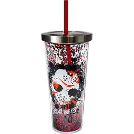 Spoontiques - Friday the 13th Double Walled Insulated Acrylic Tumbler Glitter Cup with Straw 20 ounce - Multicolor