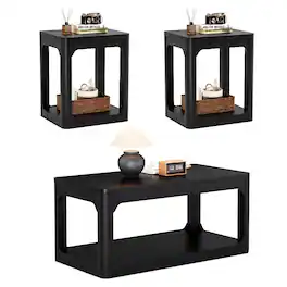 Loheer - 3-Piece Coffee Table Set Modern Living Room Tables - Black