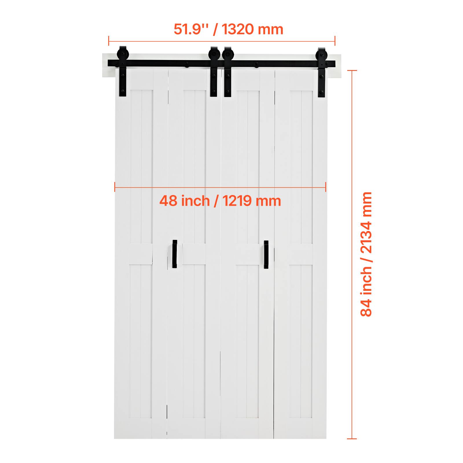 51.9" / 1320 mm  
48 inch / 1219 mm  
84 inch / 2134 mm