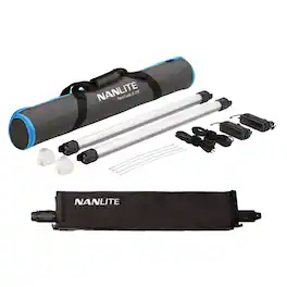 NANLITE - PavoTube II RGB Tube Light Kit with 2 Fabric Barndoors and Grid Bundle