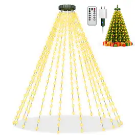 Veranti - 400-LED Cascading Christmas Tree String Lights with Remote, 16 Drops, USB Power Adapter Included - Warm White