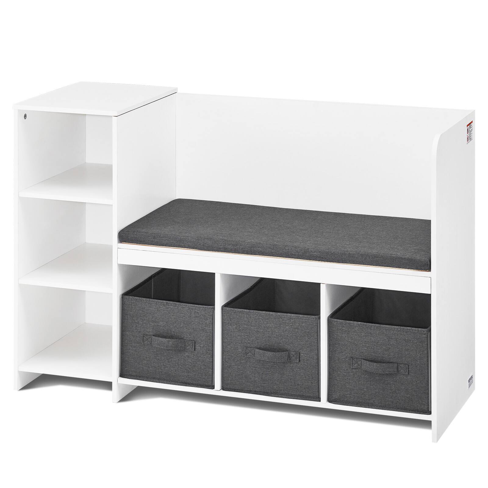 Alt View 5. VEVOR - Kids Reading Nook Bench, Toddler Bookshelf and Bookcase with Detachable Seat Cushion, 6-Cubby Storage Organizer Bench - White.