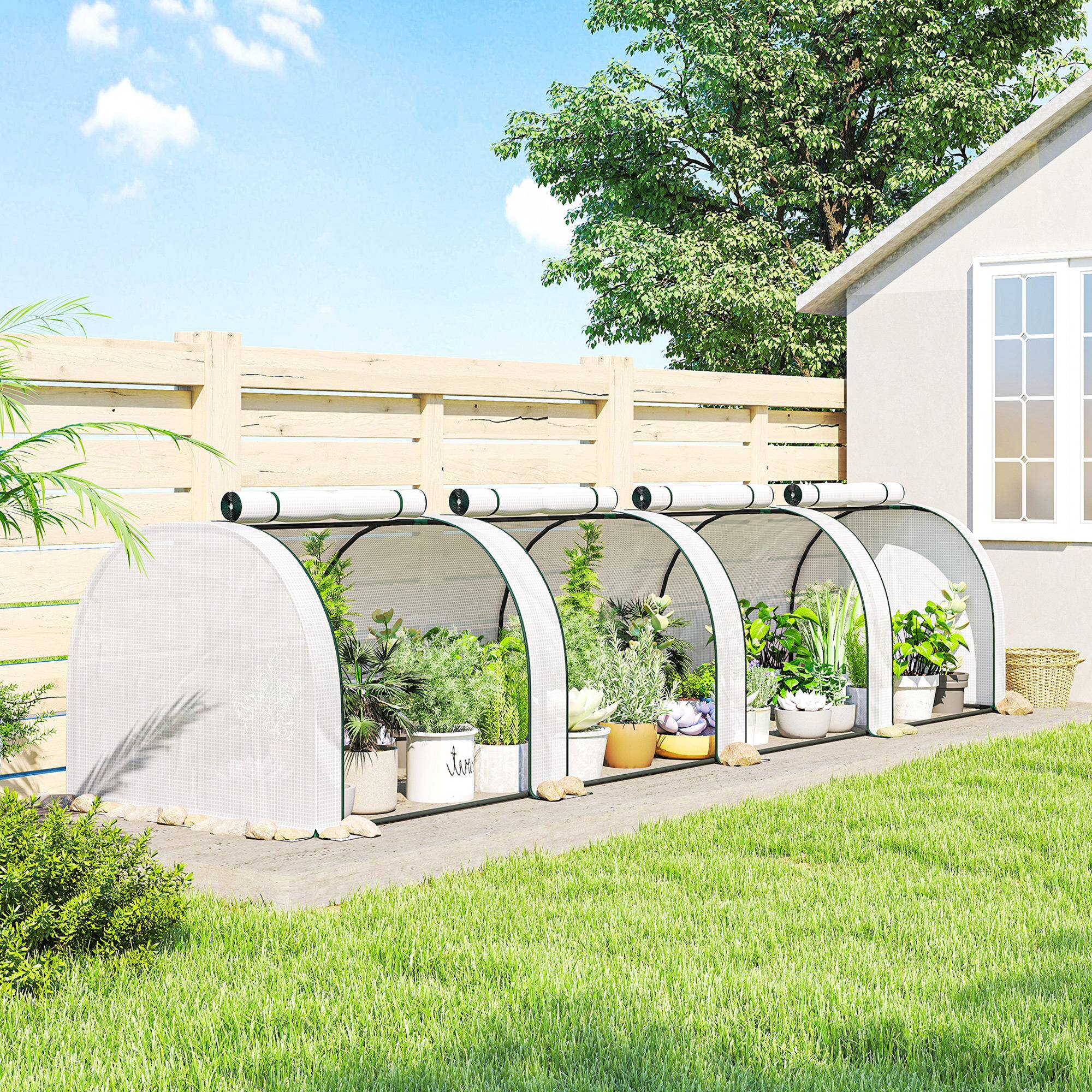 Alt View 1. Outsunny - 13' L x 3' W x 2.5' H Portable Tunneled Greenhouse with 4 Zippered Doors - White.