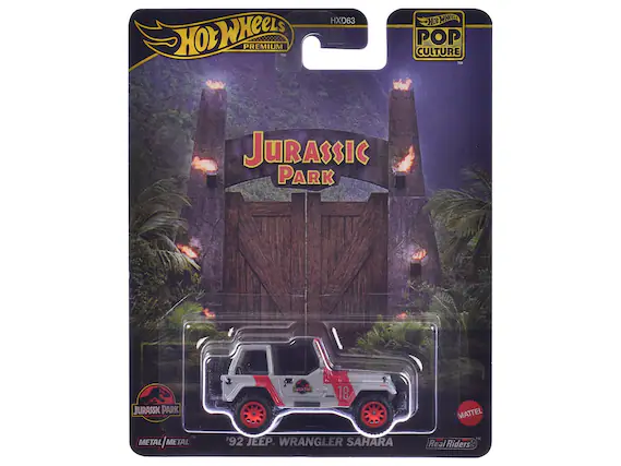 Hot Wheels Premium
Jurassic Park
'92 Jeep Wrangler Sahara
Real Riders
Metal/Metal
Hot Wheels Pop Culture
HXD63
Mattel