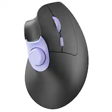 Front. PRIMEPLUS - Vertical Ergonomic Mouse, Wireless Bluetooth, Rechargeable, Volume Knob, Silent, 3-Device for PC/Mac - Black Purple.