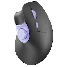 PRIMEPLUS - Vertical Ergonomic Mouse, Wireless Bluetooth, Rechargeable, Volume Knob, Silent, 3-Device for PC/Mac - Wireless - Black Purple