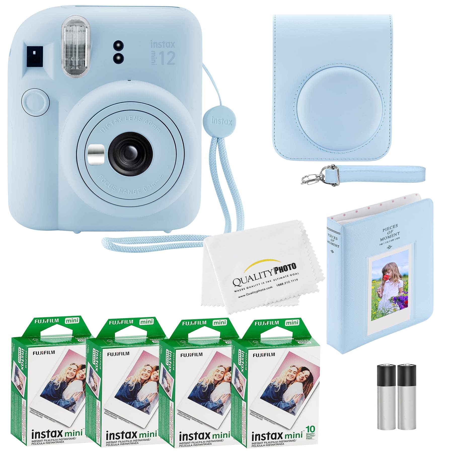 Fujifilm - Instax Mini 12 Instant Camera with Case 40 Fuji Films Decoration Stickers Frames Photo Album and More Accessory kit - Pastel Blue