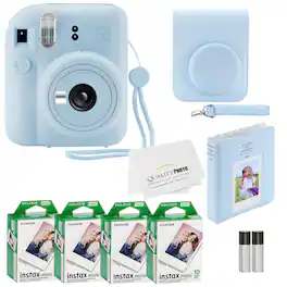 Fujifilm - Instax Mini 12 Instant Camera with Case 40 Fuji Films Decoration Stickers Frames Photo Album and More Accessory kit - Pastel Blue