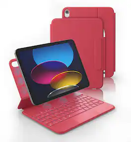Dexnor - Keyboard Case for iPad (A16) 11th/10th Generation, Magnetic Folio Keyboard Trackpad Pencil Holder Backlit Rechargeable - Rose Red