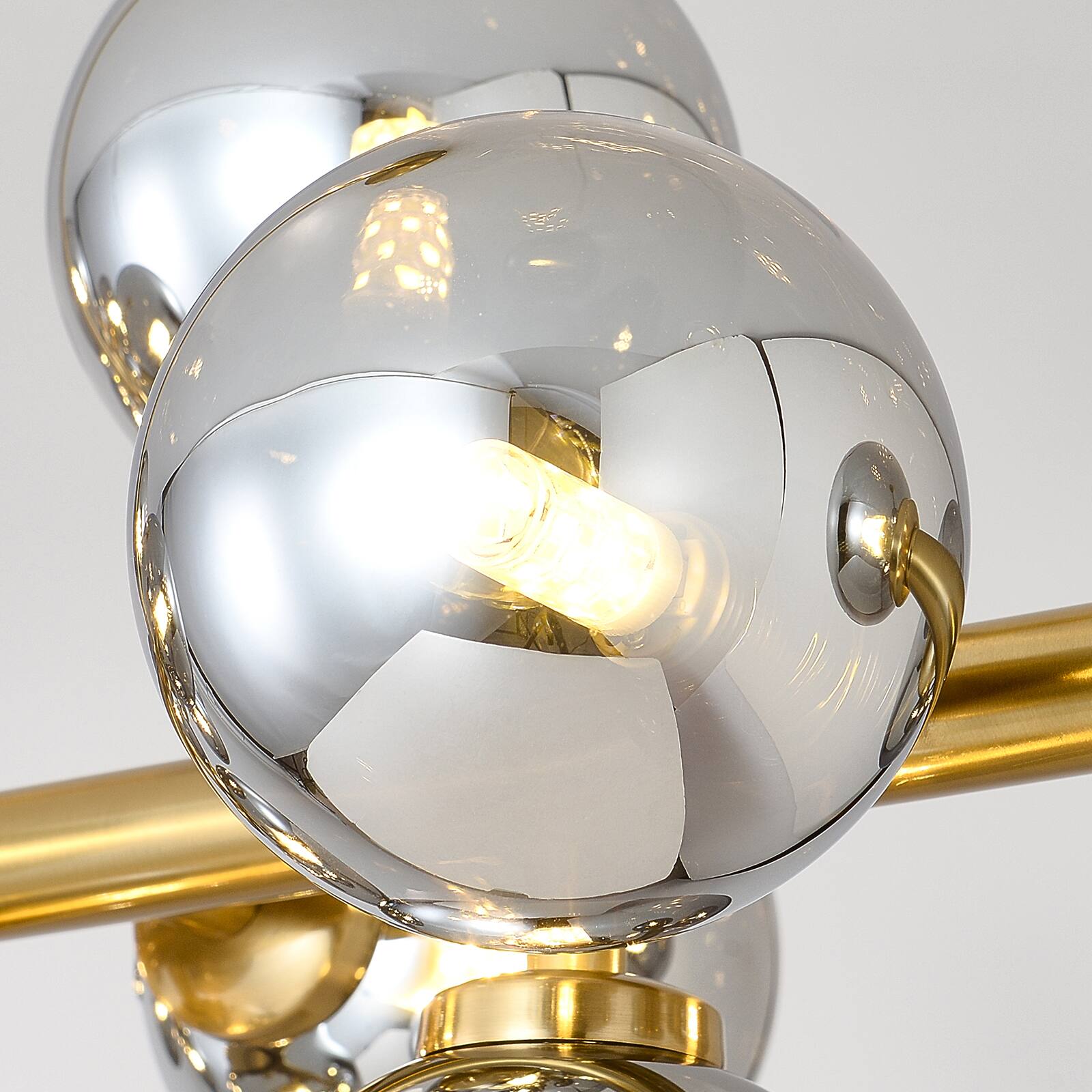 Alt View 7. Siljoy - 39.4 Inch Linear Modern Gold Molecular Chandelier, Smoked Glass Globe Pendant Light for Dining Room, Kitchen Island - Smoked Glass.