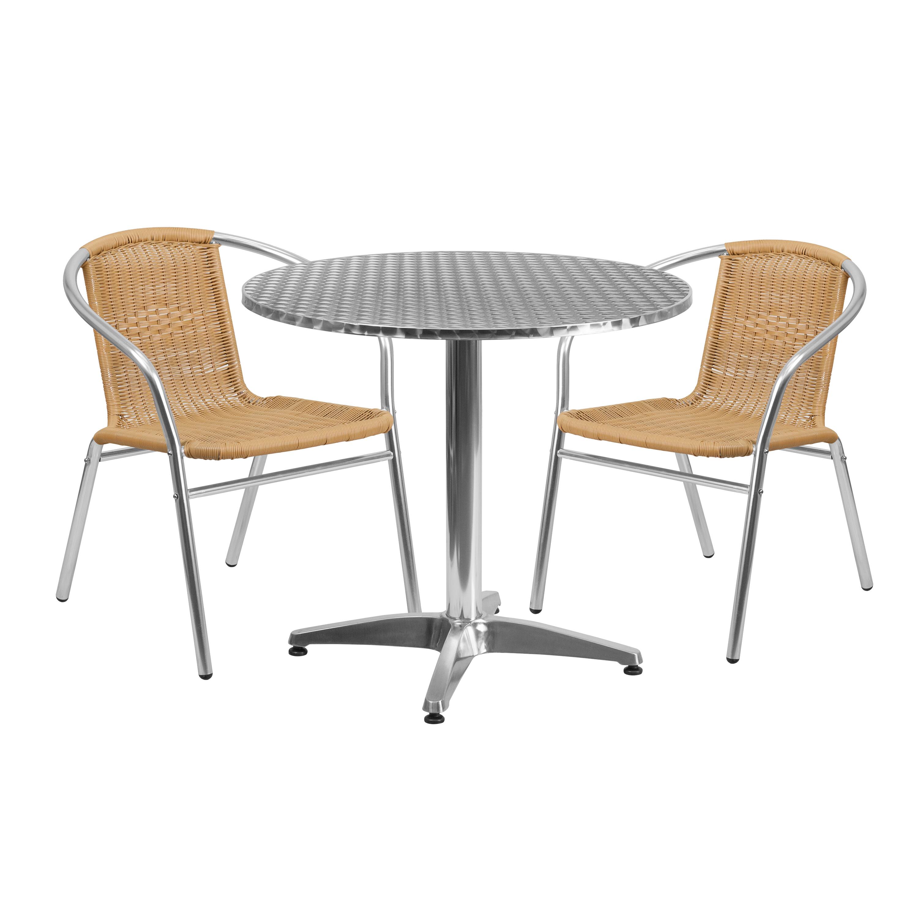 "Emma + Oliver - 31.5"" Round Aluminum Garden Patio Table Set with 2 Rattan Chairs - Beige" price history on PriceWatchPro