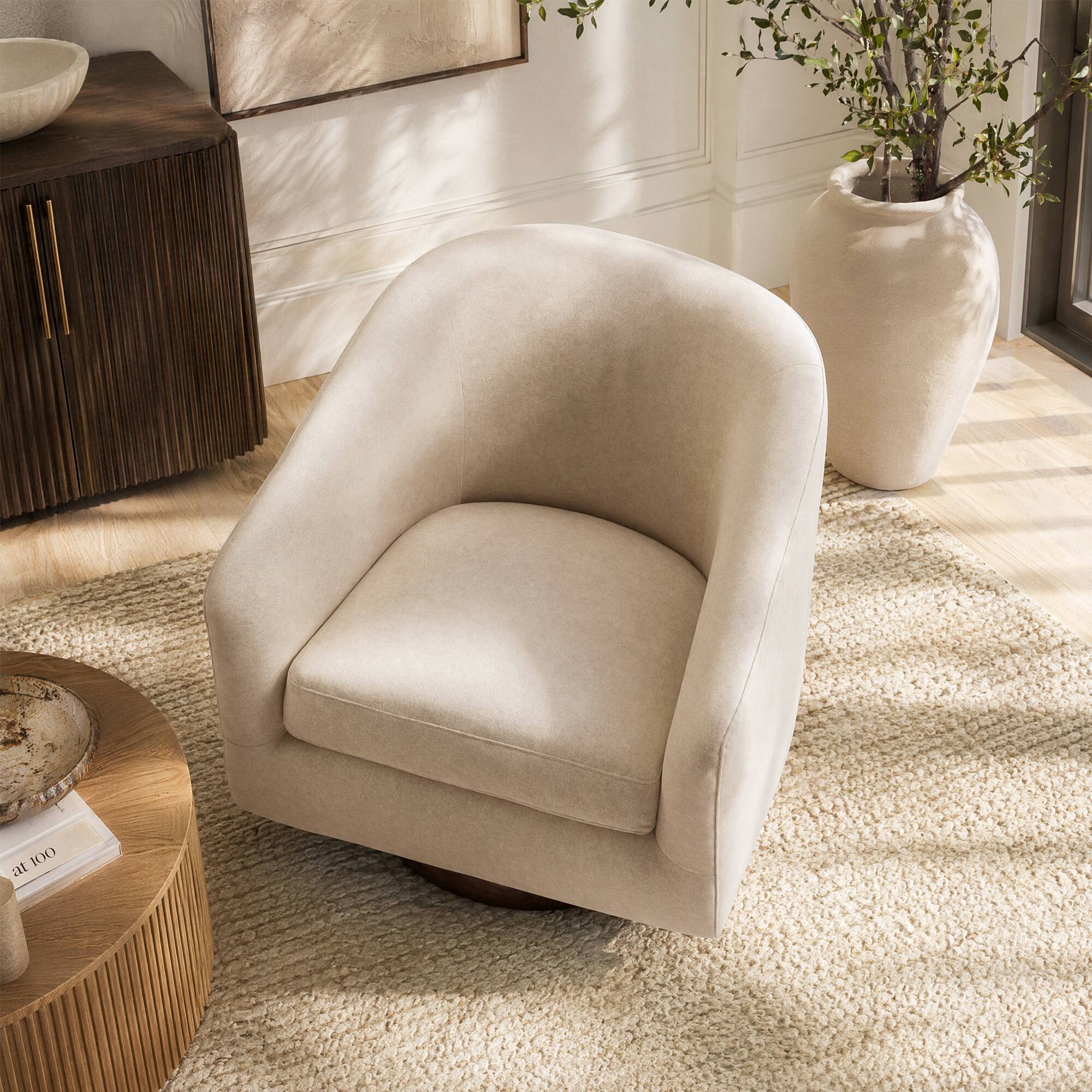 Alt View 4. ModernMate - Swivel Accent Chair Upholstered Velvet Fabric Single Sofa Barrel Chair Armchair for Living Room No Assembly Needed - Beige.