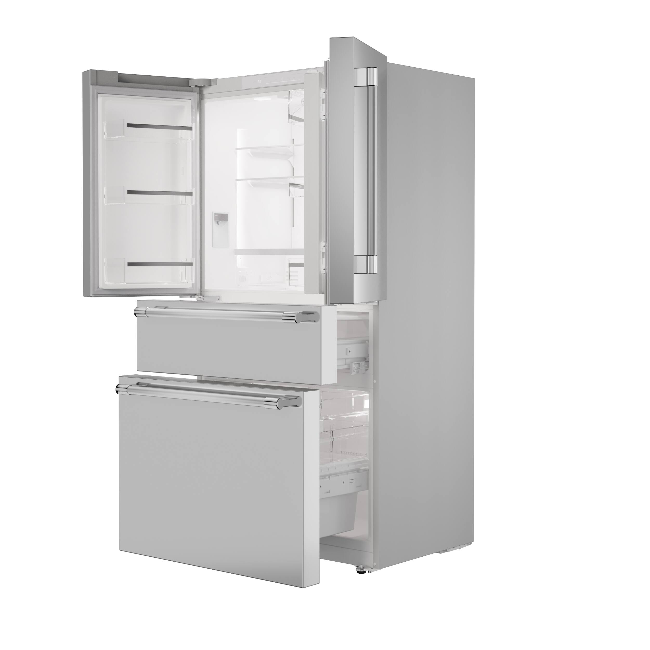 Angle. Thermador - Freedom Collection 20.4 Cu. Ft. 4-Door Bottom Freezer French Door Smart Refrigerator with Professional Handles - Stainless Steel.