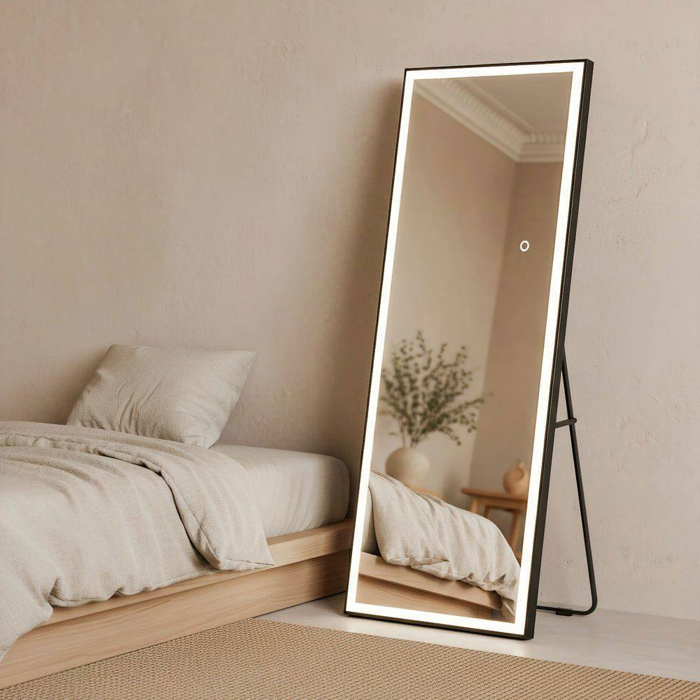 Front. Kadyn - 71x28 Inch Large Rectangle Full-Length LED Mirror with Black Frame - Black.