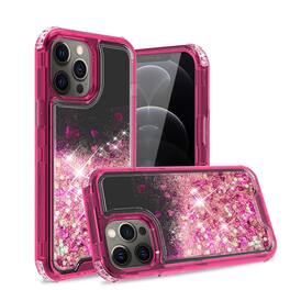Reiko - Glitter Case Moving Quicksand In Blackapple Iphone 12/Iphone 12 Pro In - Hot Pink