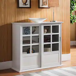 Kings Brand Furniture - Holmes Wood Curio Cabinet with Glass Sliding Doors - White