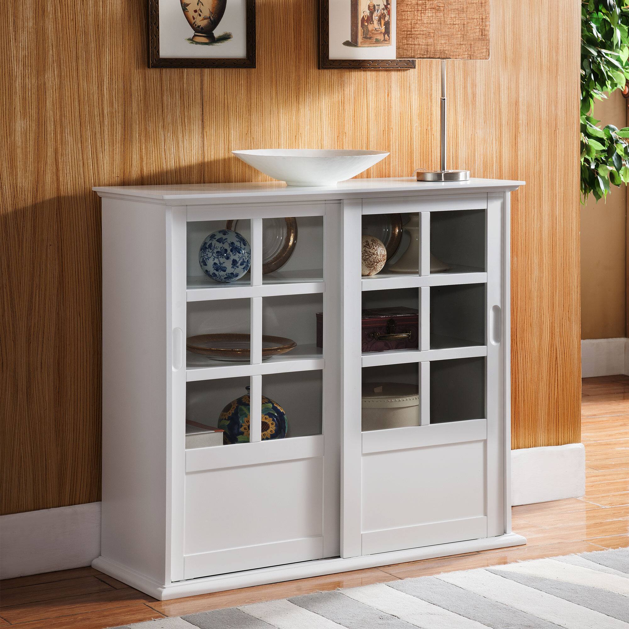 Front. Kings Brand Furniture - Kings Brand Furniture Holmes White Wood Curio Cabinet with Glass Sliding Doors - White.