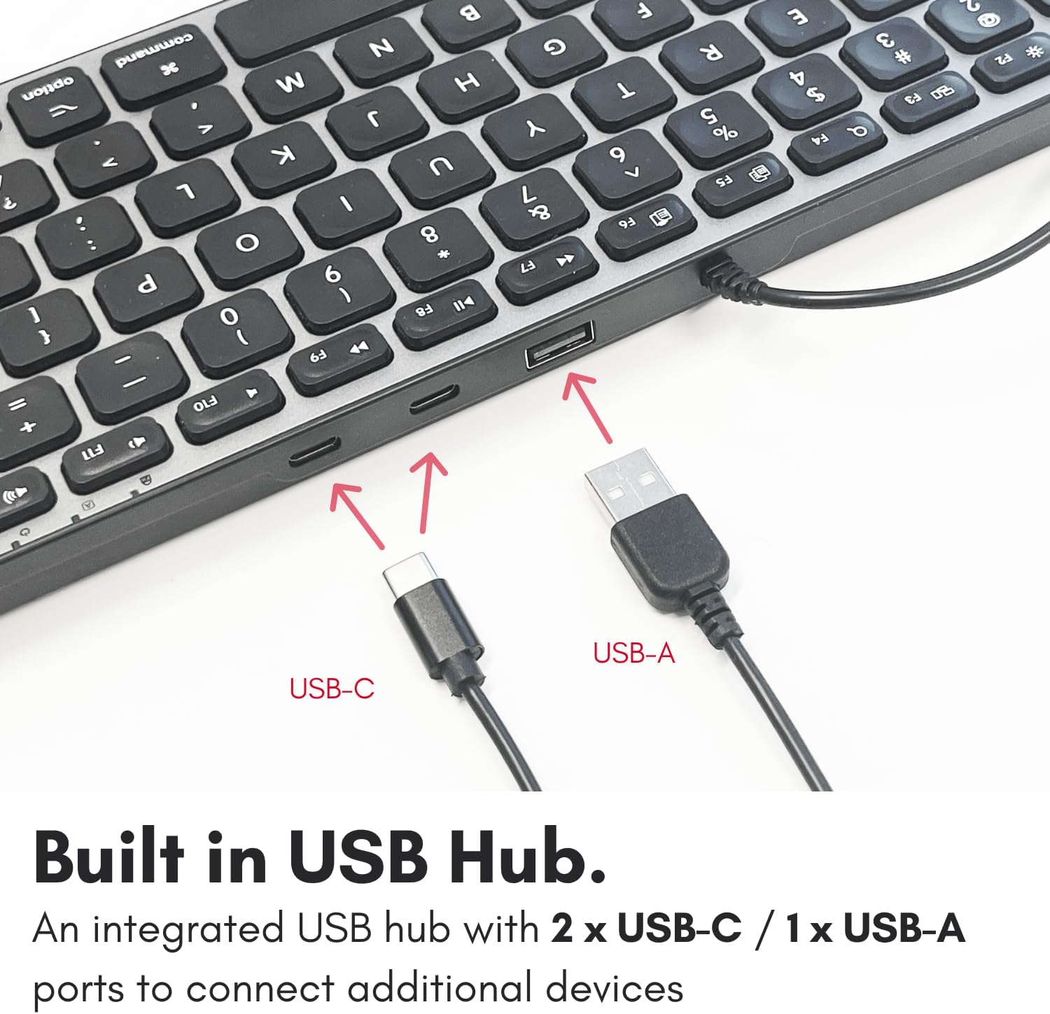 Macally Wired Keyboard for Mac with USB Hub (2X USBC / 1x USBA