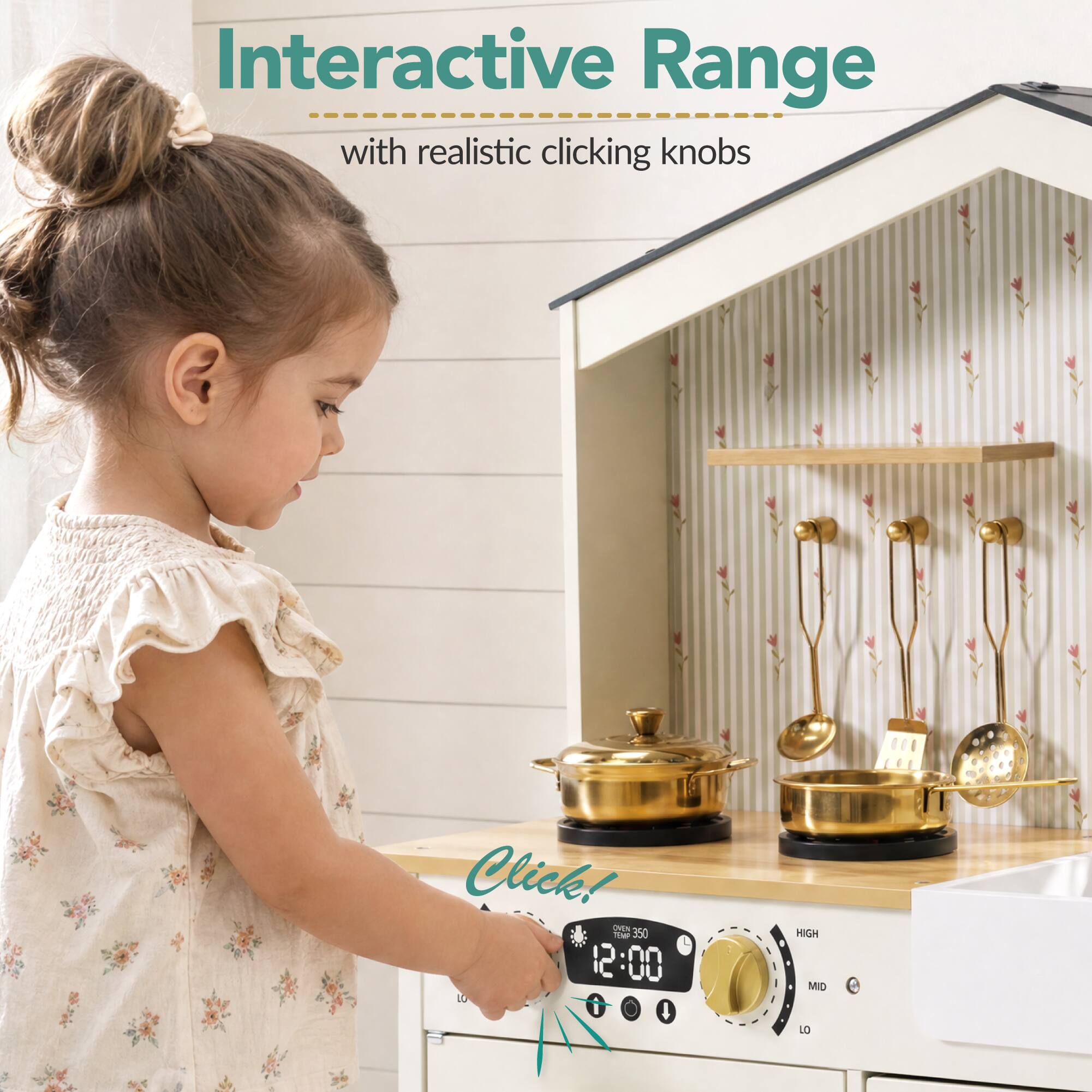 Interactive Range with realistic clicking knobs

Click! OVEN TEMP 350 12:00 10 t
HIGH MID LO
