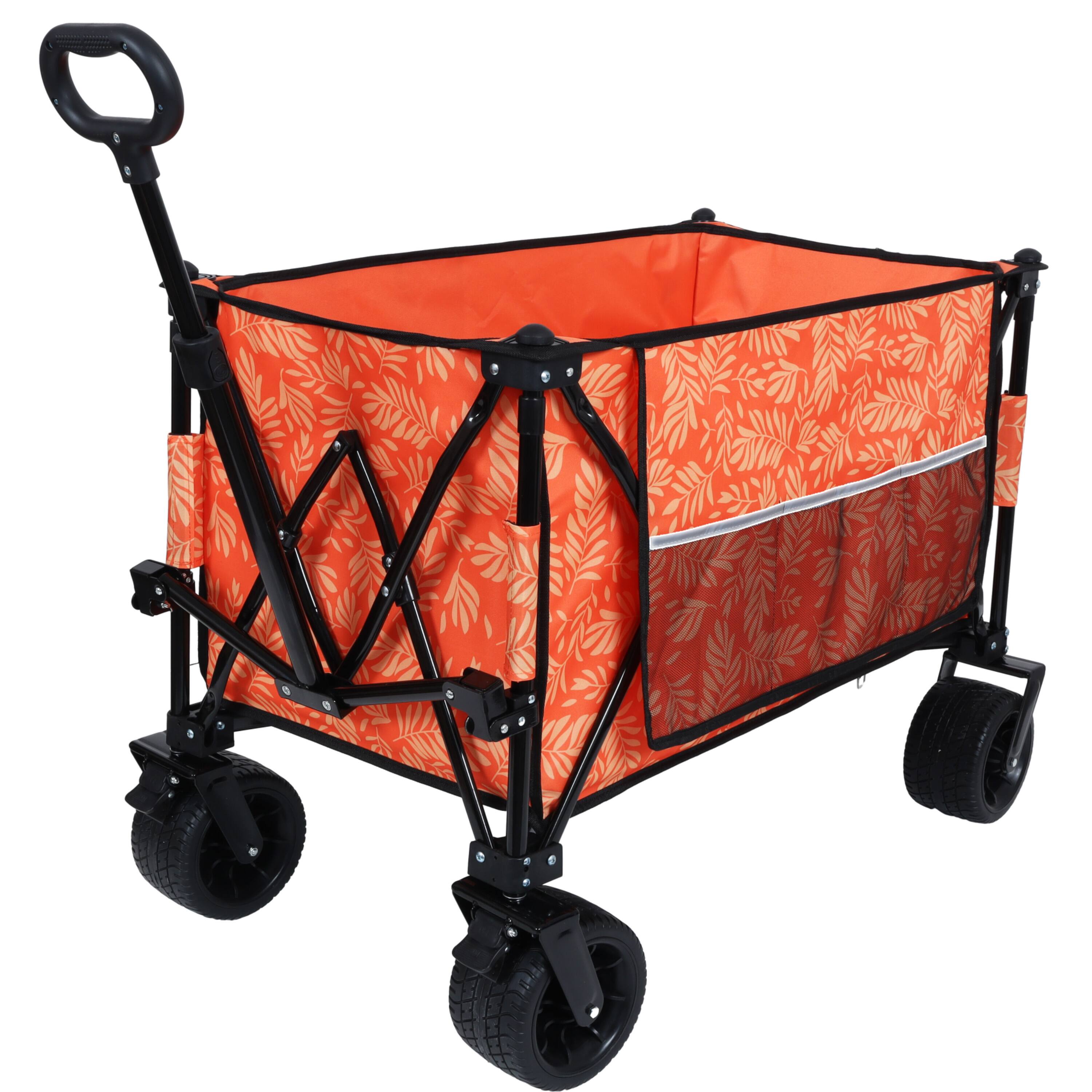 Left. APRILSOUL - Collapsible Foldable Extended Wagon with 480lbs Weight Capacity Big All-Terrain Beach Wheels and Drink Holders Brakes - Orange.