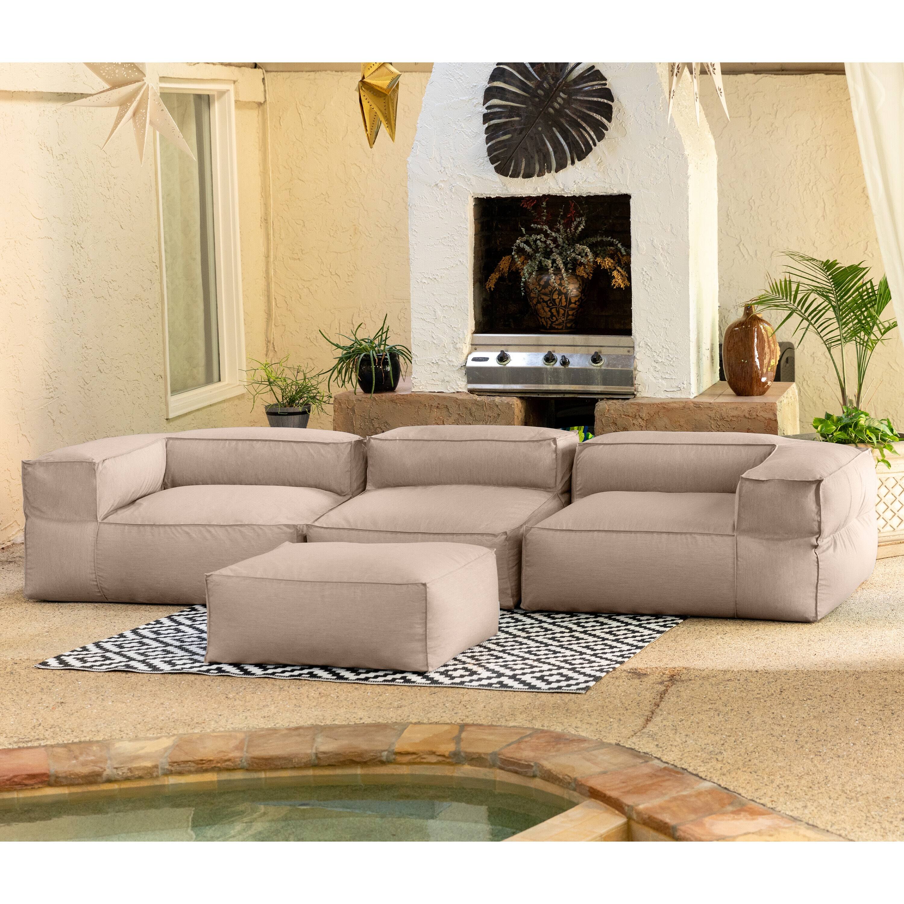 Angle. Jaxx - Baya 4 Piece Outdoor Sofa with Ottoman - Luxurious European Style Soft Seating, Petal - Petal.