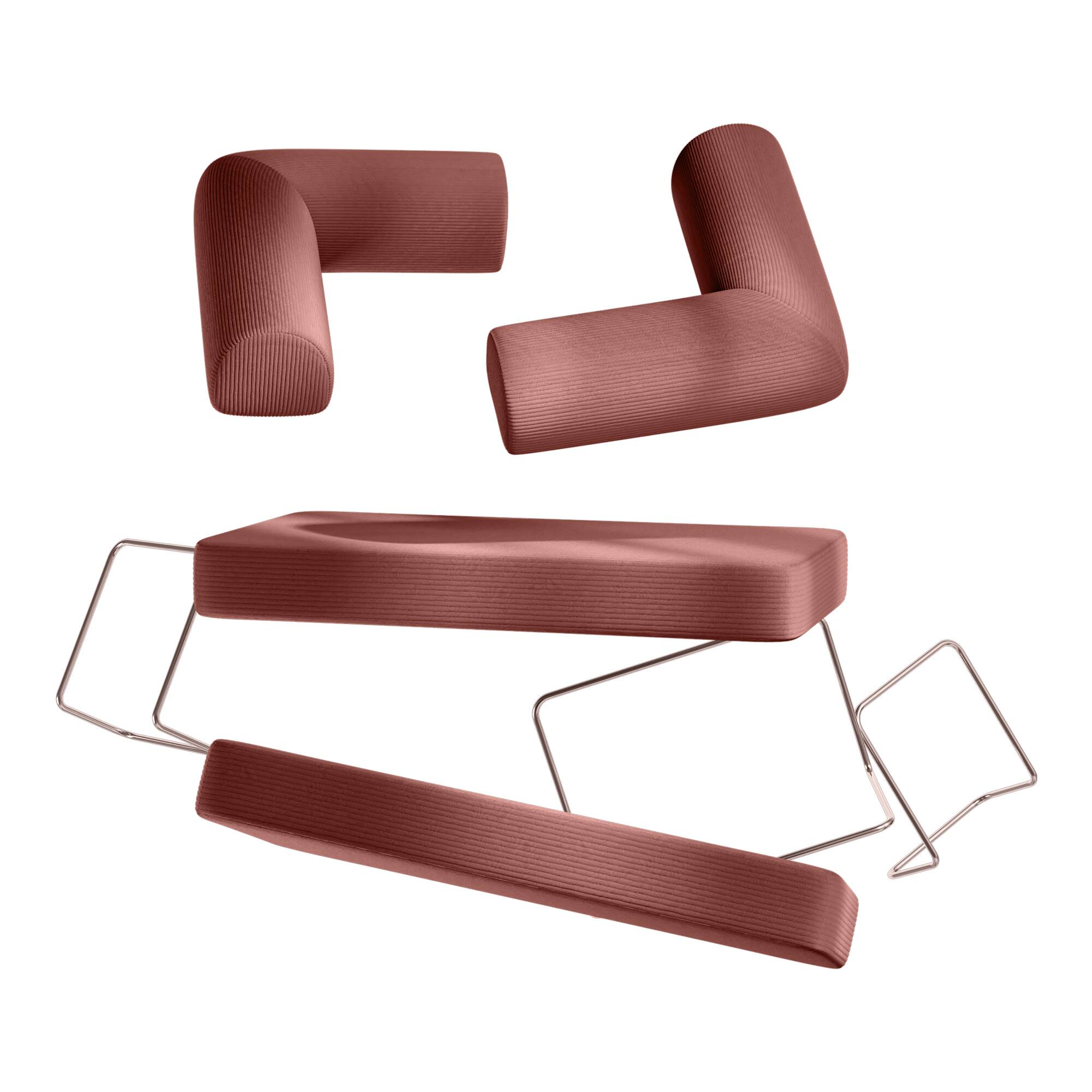 Alt View 1. KERDOM - 62'' Wide Corduroy Sleeper Sofa Bed, Convertible Loveseat Sofa With Pull-out Bed, Foldable Spliced Block Lounge Couch - Pink.