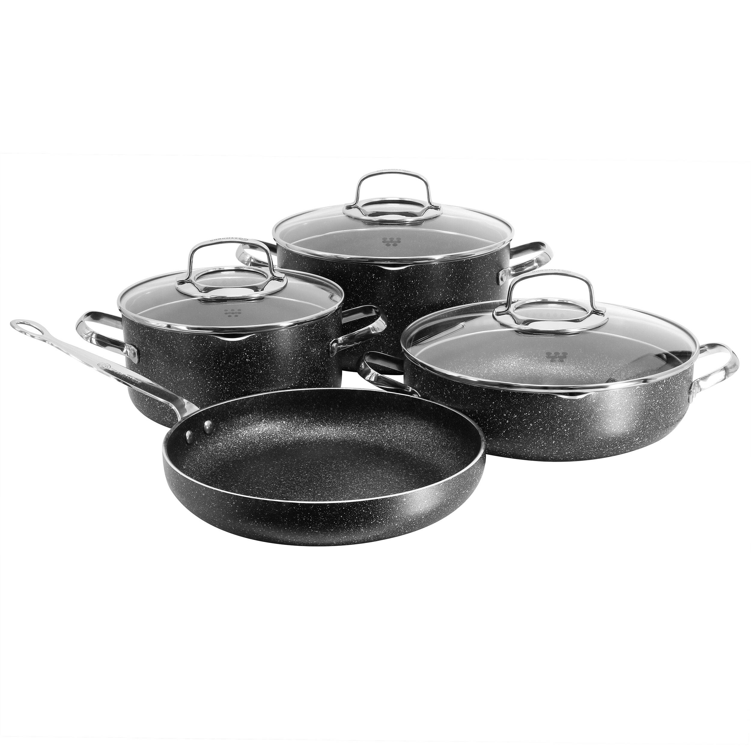 Front. Korkmaz - Korkmaz Galaksi 7 Piece Non Stick Aluminum Cookware Set in Black - Black.