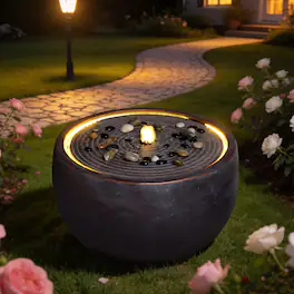 Anysun - Modern Outdoor Water Fountain Bowl Style – Ripple Top Resin Water Feature for Patio, Yard, Garden, Landscape - Pink Purple