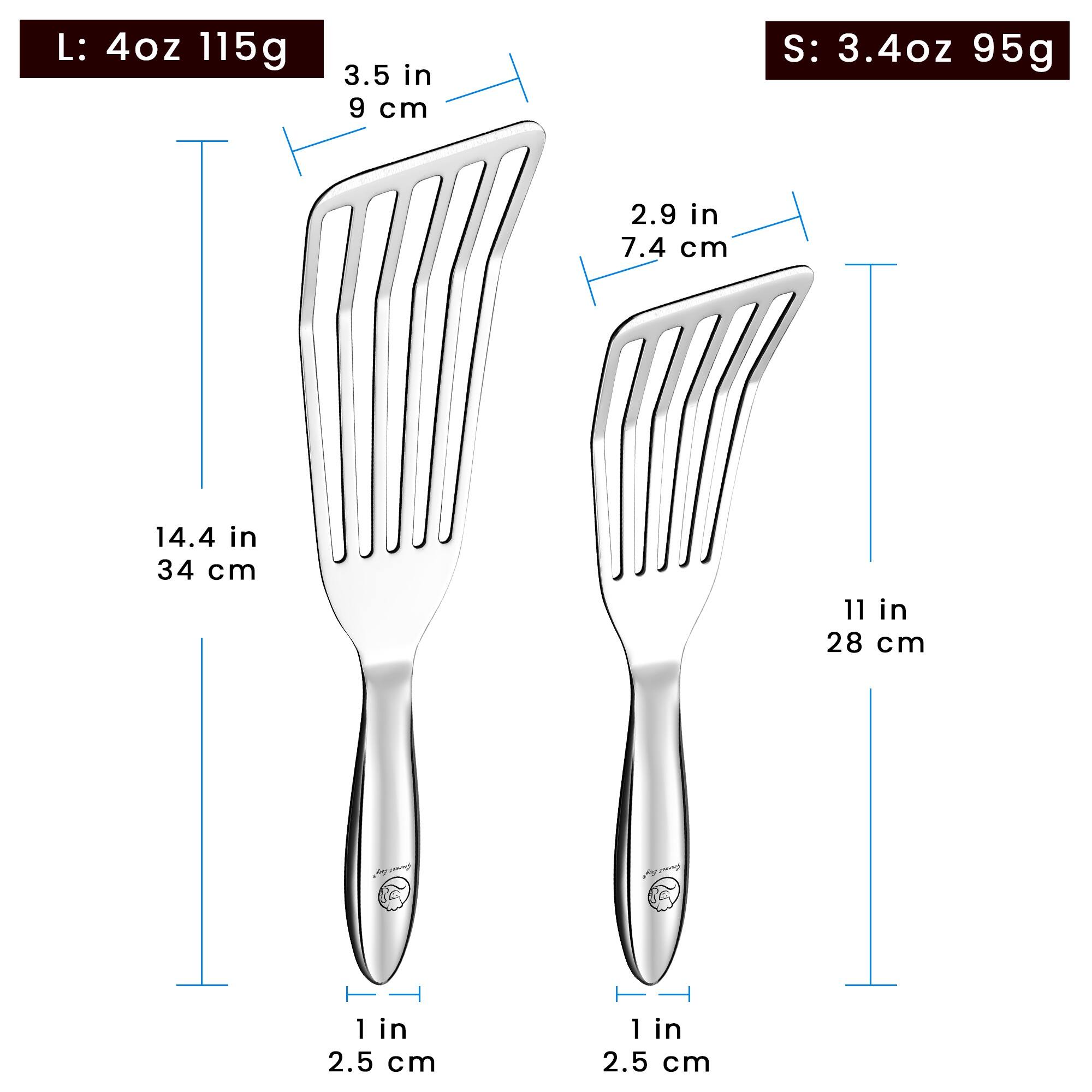 Back. Gourmet Easy - Stainless Steel Fish Spatula Set – 1 Large + 1 Small Metal Spatula for Kitchen - Stainless Steel.