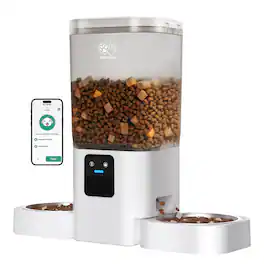 Frienhund - Automatic Cat Feeder for 2 Cats with Slow Feed: Dual Dog Feeder, 5G WiFi, Cat Food Dispenser with APP Control, 29 Cup - White